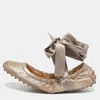 Tod's Metallic Bronze Nubuck Leather Scrunch Ribbon Ballet Flats In Gold