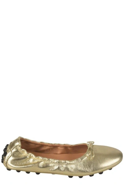 Tod's Metallic Effect Bubble Ballerina Shoes In Gold