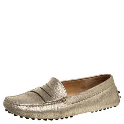 Tod's Metallic Gold Leather Penny Loafers