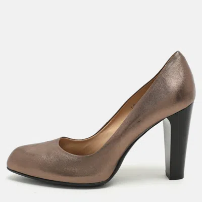 Tod's Metallic Leather Block Heel Pumps In Brown