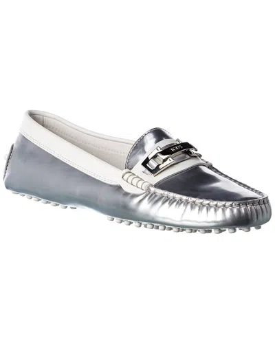 Tod's Metallic Leather Loafer In Silver