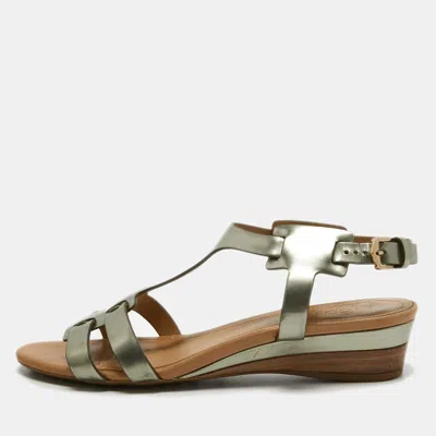 Tod's Metallic Leather Wedge Ankle Strap Sandals In Green