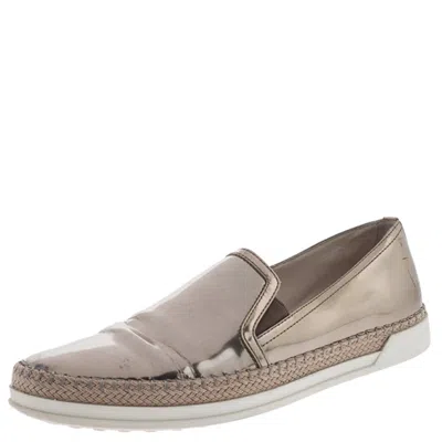 Tod's Metallic Rose Gold Patent Leather Slip On Espadrilles Sneakers In Multi