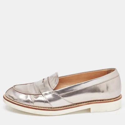 Tod's Metallic Silver Leather Penny Loafers In Multi