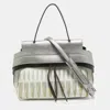 TOD'S TOD'S METALLIC /WHITE LEATHER WAVE LASER TOP HANDLE BAG