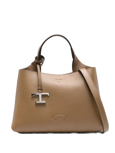 Tod's Micro Leather Shopping Bag In Brown
