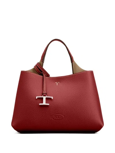 Tod's Micro Leather Shopping Bag In Red