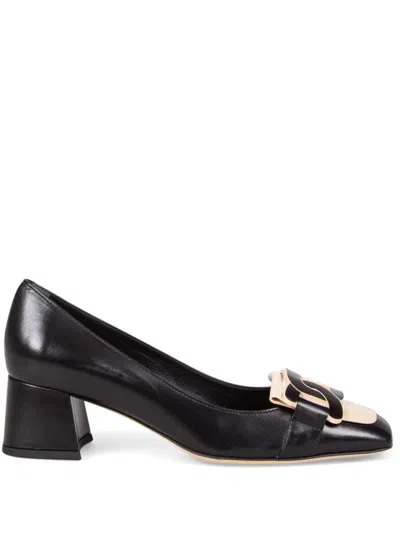 Tod's Mid-height Closed-toe Leather Pumps With Buckle Detail In Black