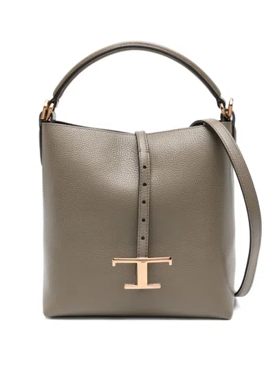 Tod's Mini Leather Bucket Bag In Gray