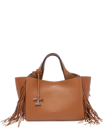 Tod's Mini Leather Shopper With Adjustable Shoulder Strap And Fringes