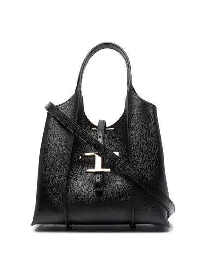 Tod's Mini Leather Shopping Bag In Black