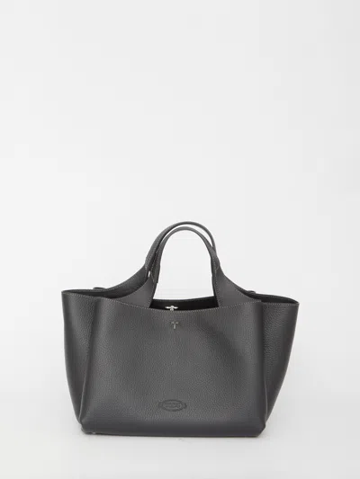 Tod's Mini Leather Shopping Handbag In Black
