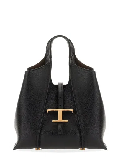 Tod's Mini Leather Tote Bag In Black