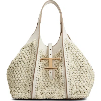 Tod's Mini T Timeless Crochet Raffia & Leather Shopping Bag