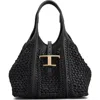 Tod's Mini T Timeless Crochet Raffia & Leather Shopping Bag In Nero