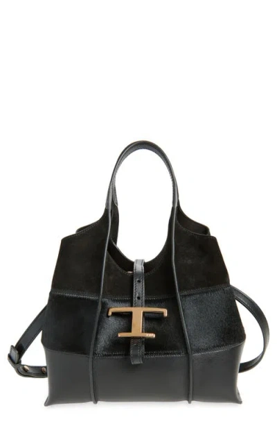 Tod's Mini T Timeless Mixed Media Tote In Black