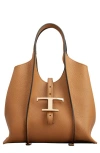 Tod's Caramel Leather Mini T Timeless Shopping Bag In Kenia Scuro