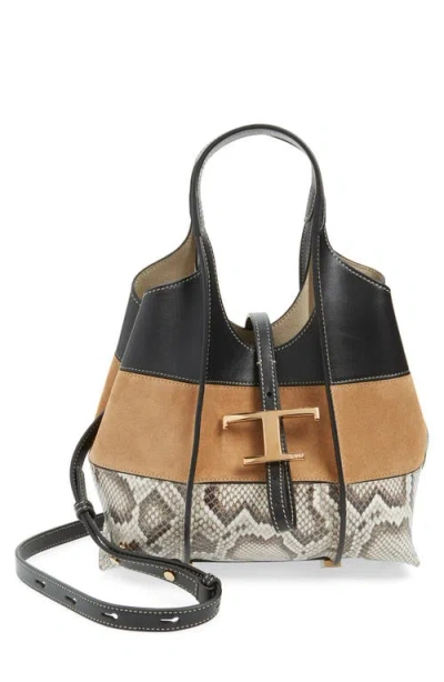 Tod's Tsb Snake-print Leather Hobo Bag In Nero/kenia/roccia