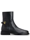 Tod's Minimalist Black Ankle Boots With Gold Accent In Black