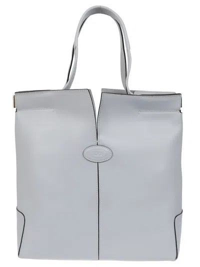 Tod's Minimalist Grey Leather Tote Bag With Structured Silhouette In White