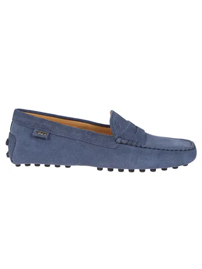 Tod's Moccasin-style Leather Loafers With Rubber Studded Sole In Gray