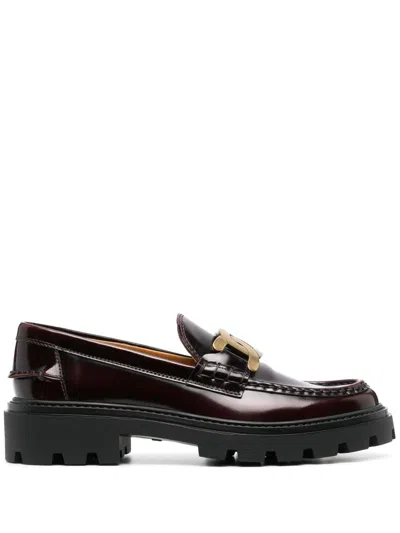 Tod's Logo-plaque Leather Loafers In Purple
