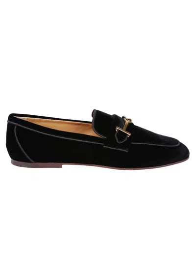 Tod's Moccasins With Gold-tone Buckle Detail And Soft Texture In Blue