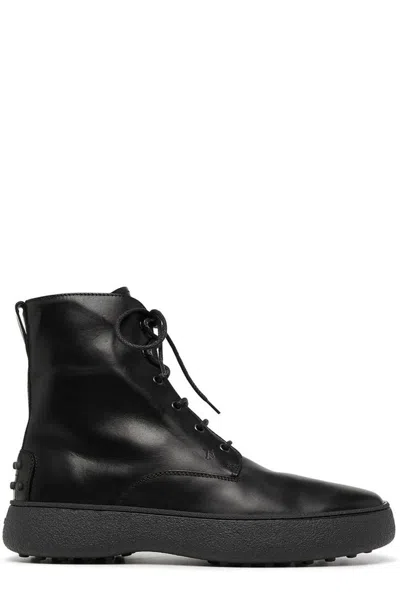 Tod's Logo-debossed Leather Boots In Black