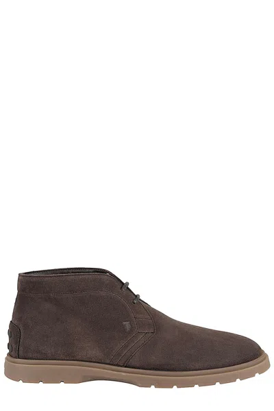 Tod's Mud Suede Ankle Boots In Brown