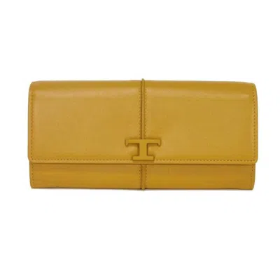 Pre-owned Tod's Mustard Yellow Leather Long Wallet (bi-fold) () In Mustard, Yellow