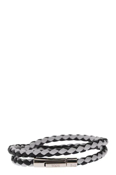Tod's Mycolors 2-turn Leather Bracelet In Black/white