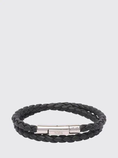 Tod's Mycolors Braided Calfskin Bracelet With Engraved Logo In Black