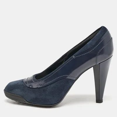 Tod's Navy Blue Leather And Suede Pumps