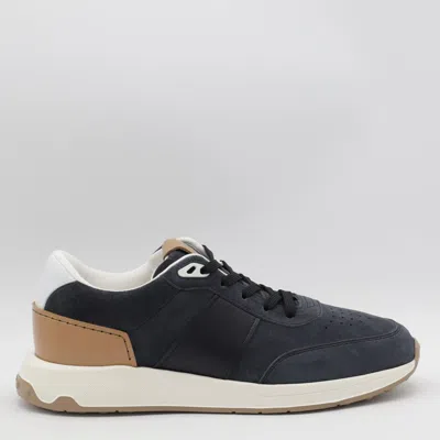 Tod's Navy Blue Suede And Beige Leather Sneakers