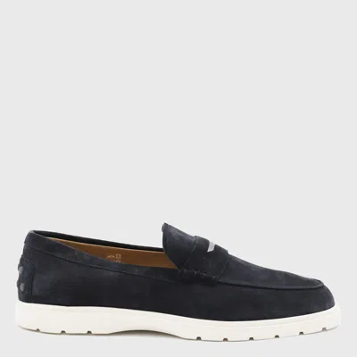Tod's Navy Blue Suede Loafers In Black