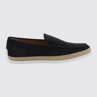 Tod's Suede Woven Sole Loafers In Blue