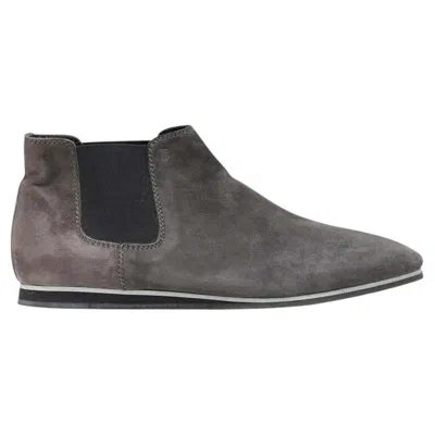 Pre-owned Tod's No Code Dark Grey Suede Elastic Gusset Round Toe Flat Ankle Bootie Eu37 In Gray