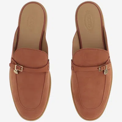 Tod's Nubuck Leather Mule In Orange