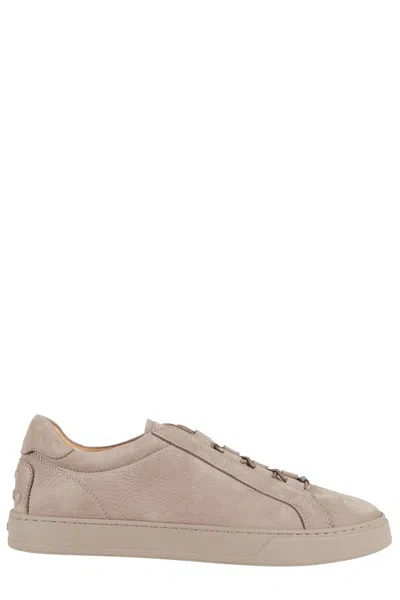 Tod's Round Toe Low-top Rubber Sole Sneakers In Beige