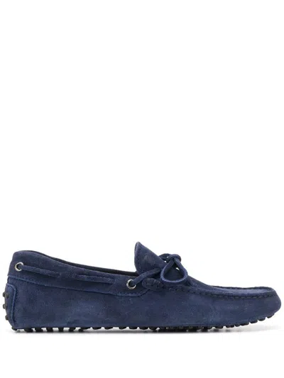 Tod's Nubuck Morbidone Loafer Shoes In Blue