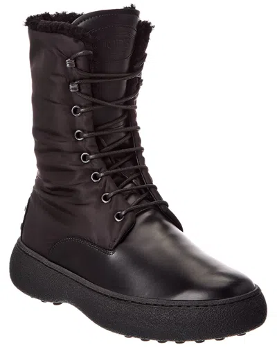 Tod's Nylon & Leather Boot In Black