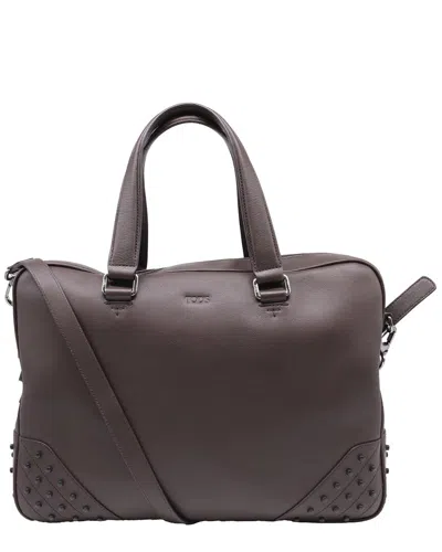 Tod's Ochre Leather Studded Briefcase (authentic Pre-loved) In Brown