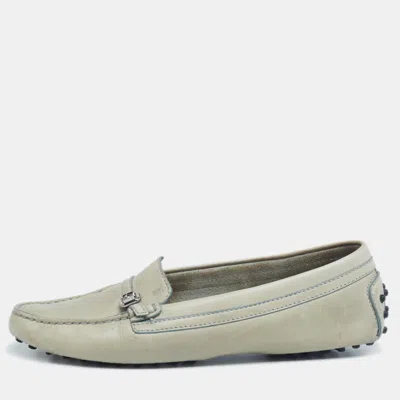 Tod's Olive Green Leather Slip On Loafers In Animal Print