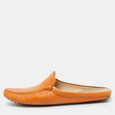 Tod's Orange Leather Flat Loafer Mules