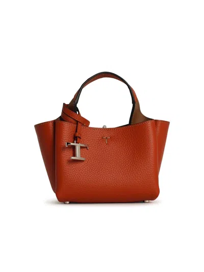 Tod's Small Leather Tote Bag In Orange