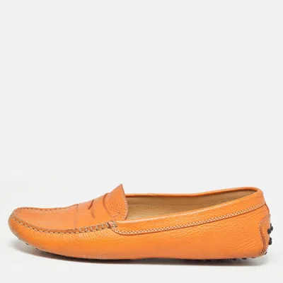 Tod's Orange Leather Penny Slip On Loafers
