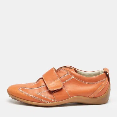 Tod's Orange Leather Velcro Strap Sneakers