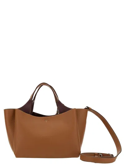 Tod's Brown Handbag With Embossed Logo And T Timeless Charm