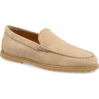Tod's Pantofola Suede Loafers Rubber Sole In Brown