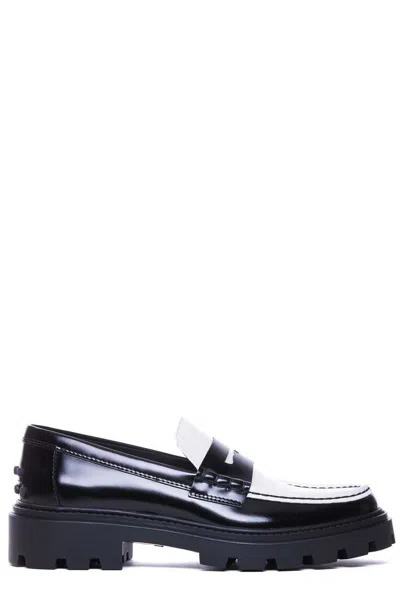 Tod's Logo-chain Shearling-panel Loafers In Black